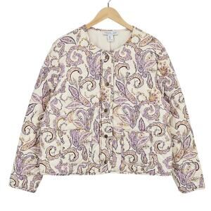 NWOT Rachel Zoe Quilted Paisley Patch Pocket Cottage Core Jacket Cream Purple XL